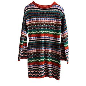 Free The Roses Dress Women M Colorful Striped Crochet Open Knit Midi Boho Hippie